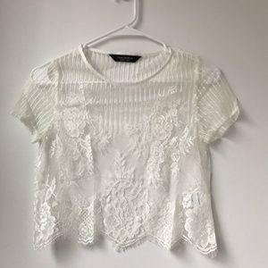 Urban Renewal White Lace Cropped Sheer Top Size S